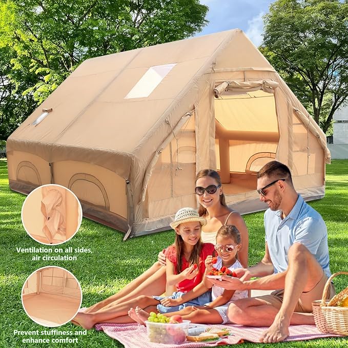 Inflatable Tents for Camping 4-6 Person Air Glamping Tents with Pump Easy Setup Glamping Camping House Waterproof Windproof for 4 Seasons