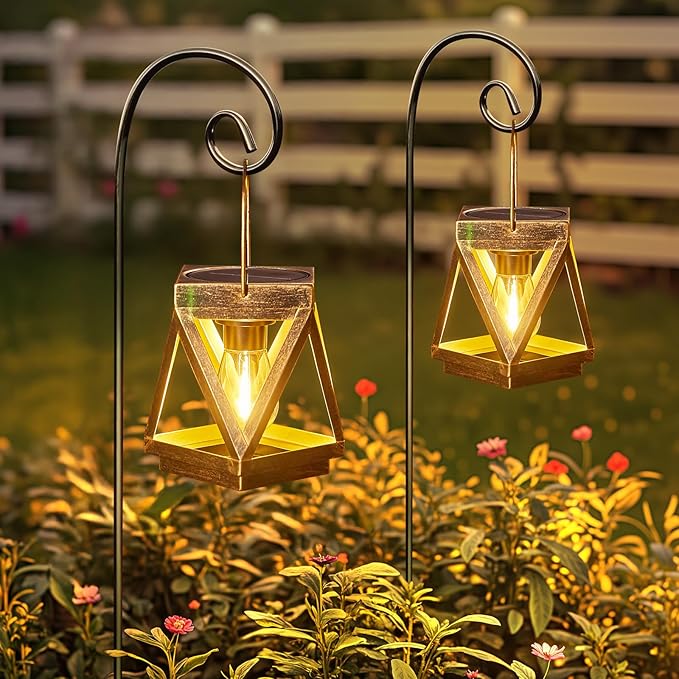 KOOPER Solar Lanterns Outdoor Waterproof 4 Pack Upgraded Metal Hanging Solar Lights Outdoor Lantern Decorative Bright Bronze Hanging Lanterns for Yard Patio Table Pathway Garden Decor