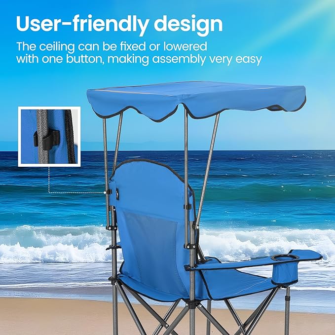 HIGH POINT SPORTS Camping Chairs with Shade Foldable Canopy Chair Folding Camping Shade Chair for Outdoor Camping Patio Support 350 LBS Blue