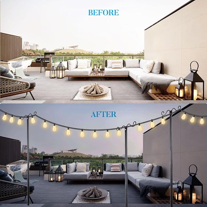 Lightdot Outdoor String Light Poles 9FT Metal Patio Light Poles Post for Outside with Fork for Outside Hanging Backyard Garden Deck Lighting Stand for Parties Wedding Halloween Decor -3Pack