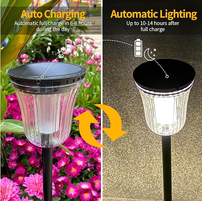 Solar Pathway Lights 4 Pack 2-in-1 Cool &amp Warm White High Lumen Waterproof IP65 Auto On/Off Outdoor Solar Lights for Yard Patio Walkway Garden