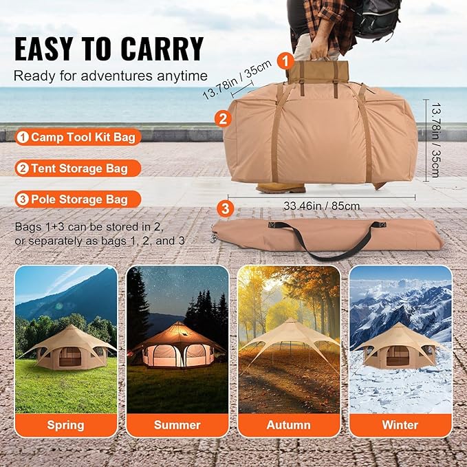 Canvas 4 Seasons 5 m/16.4 ft Bell Canvas Compatible with Camping with Stove Jack Breathable Yurt Compatible with up to 8 People Family Camping Outdoor Hunting Party