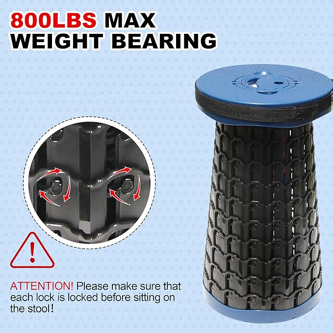 ALEVMOOM 18 Collapsible Stool 800lbs Max Weight Heavy Duty Portable Retractable Folding Telescoping Foldable Camping Stool for Adults Outdoor Fishing Travel BBQ (Navy)