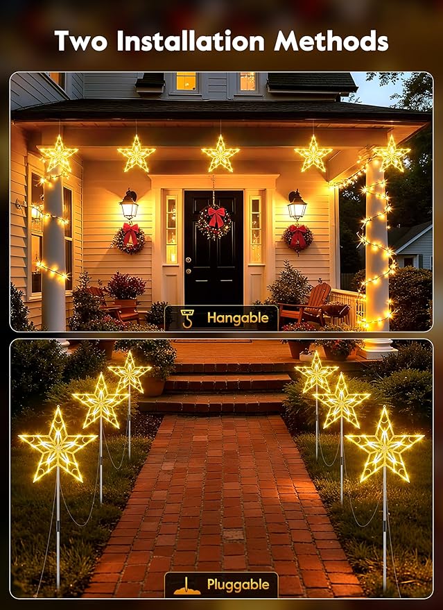 Brightown Pathway Lights Outdoor Christmas Decorations 2 Set Total 20-Pack Large Waterproof Stake Decorative Light for Outside Sidewalk Yard Lawn Path Walkway Driveway Marker Stake Warm White