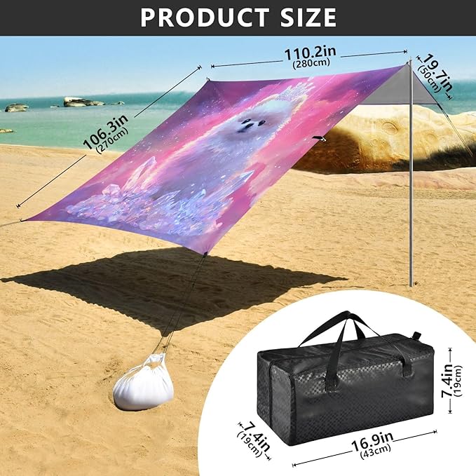 ALAZA Pomeranian Dog Puppy Beach Tent Sun Shelter UPF50+ Protection Beach Shade Canopy w/ 4 Sandbags for Outdoor Camping Fishing Backyard Fun Picnic 10x9 ft