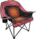 Black Sierra Heated Fleece Camping Chair for Adults Oversized Outdoor Seat with Plush Padding Supports 400lbs Cup Holders and Carry Bag Heavy Duty Folding Chair for Tailgating or Patio