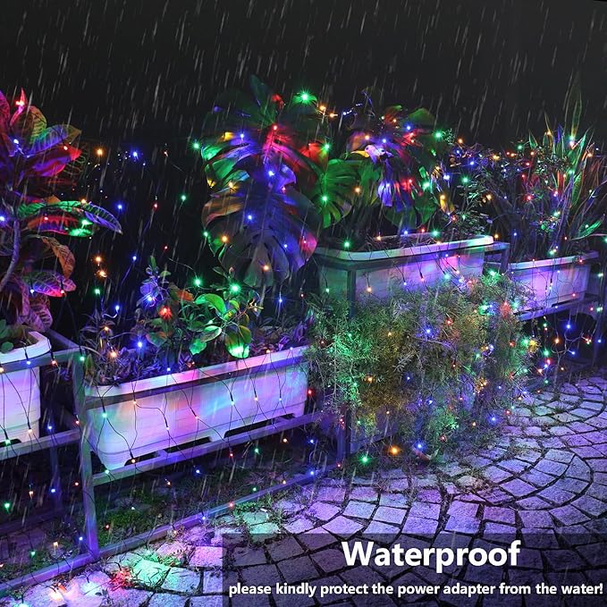 Joomer Christmas Net Lights - 2PACK12FT x 5FT 360 LED Plug-in Mesh Lights Waterproof with 8 Modes Timer Connectable for Bushes Trees Garden Outdoor Christmas Decor (Green Wire Multicolor)