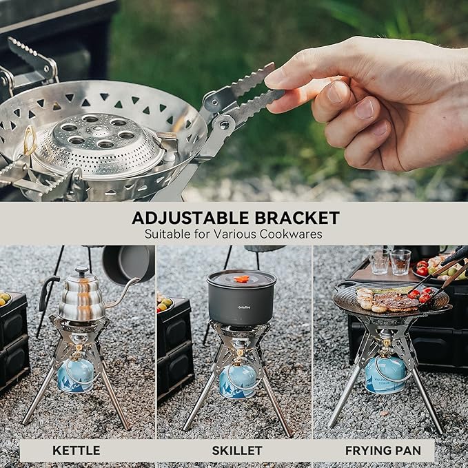 ONLYFIRE OUTDOOR LIVING Portable Camping Stove with Storage Bag Foldable Propane Gas Stove Multi-fuel Camp Stove for Patio Cooking Hiking Picnic RV Tailgating Emergency Use Stainless Steel GS350