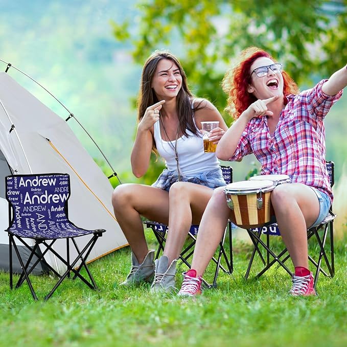 Sinestour Midnightblue Custom Folding Camping Chair for Teen Child Personalized Name 14.6×14.6in Portable Outdoor Chair with Carry Bag for Outside Picnic Lawn