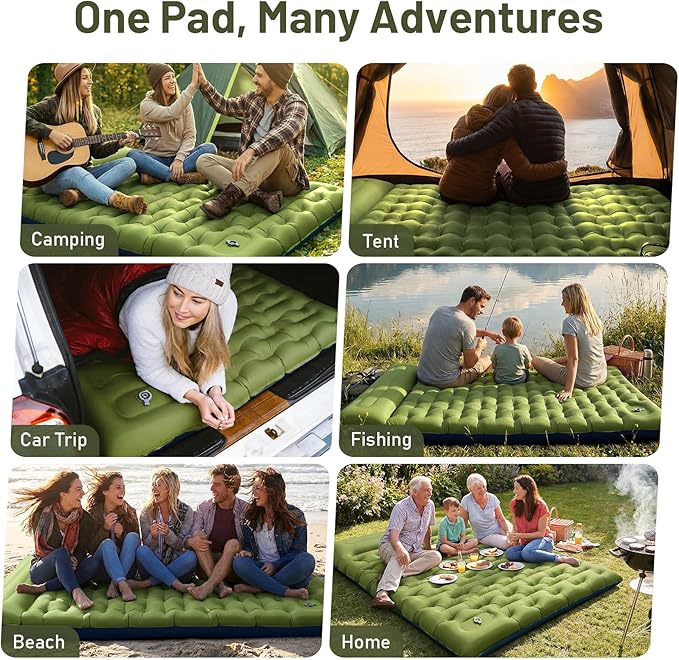 KASBAH Double Inflatable Camping Sleeping PadThick 6 inch 2 Person Ultralight Sleeping Mat with Built-in Foot Pump and PillowCamping Essentials for HikingBackpackingTraveling Tent