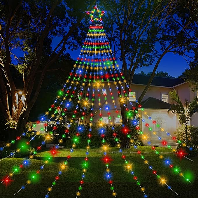 Onory 23FT Christmas Outdoor Waterfall Star String Lights 860 LEDs 8 Modes Waterproof for Yard Patio Party Decorations