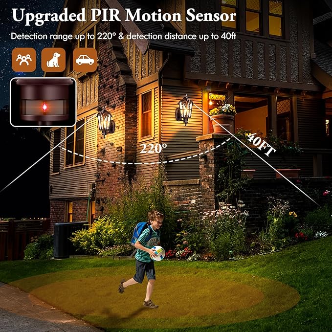 16in 2-Pack Large Motion Sensor Outdoor Wall Lights Dusk to Dawn Porch Lights Wall Mount Vintage Exterior Light Fixtures Sconces Lighting Brown Wall Lanterns Outside Lights for House Front Door