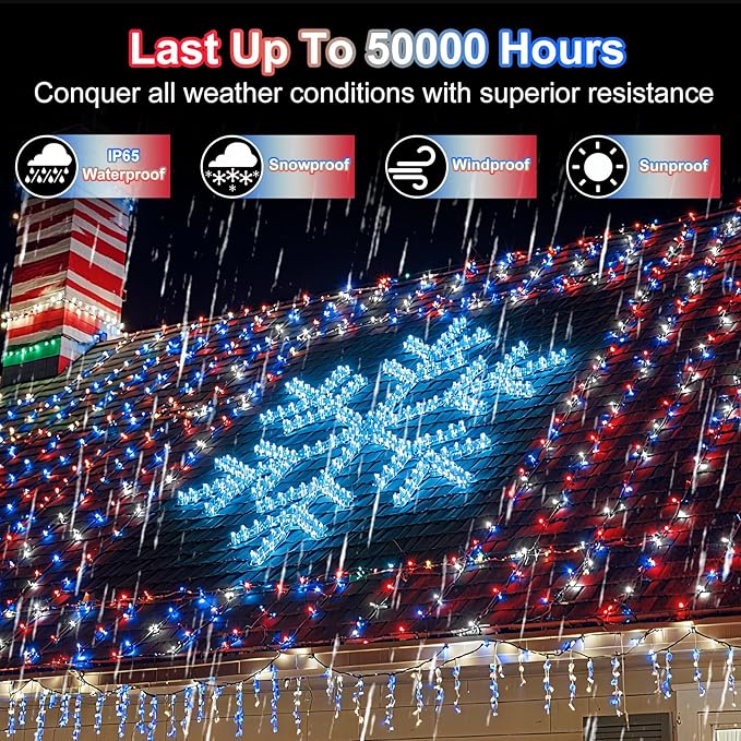 750 LED 240FT Christmas String Lights Outdoor Christmas Light with 8 Lighting Modes&amp Timer &amp Memory Plug in Waterproof Clear Wire Twinkle Light for for Xmas Yard Tree Party Decor Red White B
