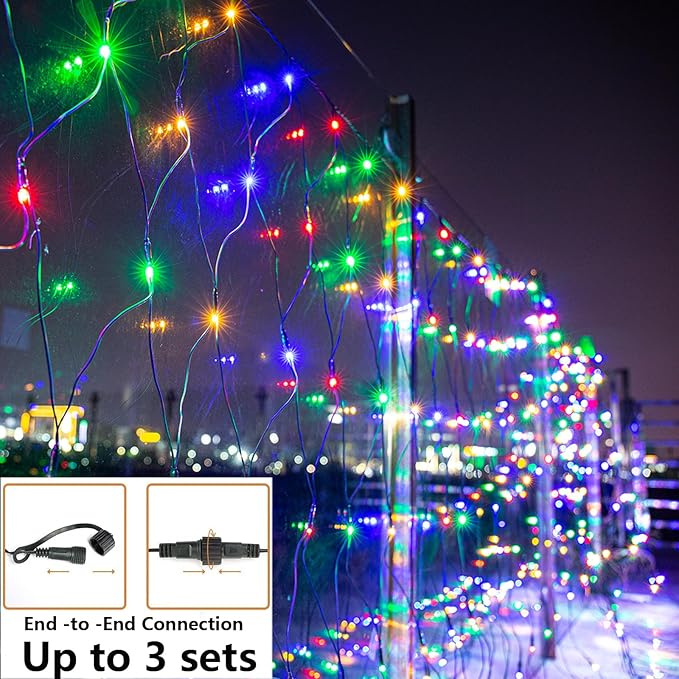 Joomer Christmas Net Lights - 2PACK12FT x 5FT 360 LED Plug-in Mesh Lights Waterproof with 8 Modes Timer Connectable for Bushes Trees Garden Outdoor Christmas Decor (Green Wire Multicolor)