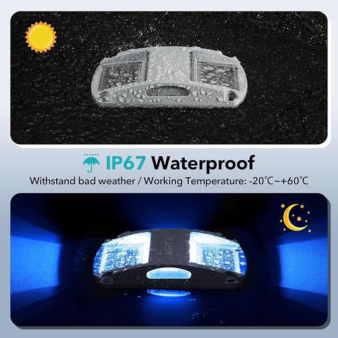 AGPTEK Solar Driveway Lights 4 Pack Solar Deck Lights Outdoor Dock Marine Lights LED Dock Lights Solar Powered Waterproof Driveway Marker Lights for Warning Step Sidewalk Pathway Garden Yard