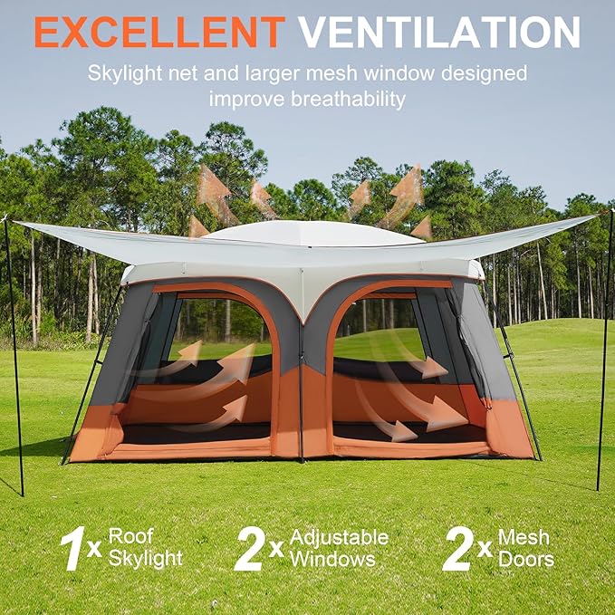 Vidalido Tents6-8 Person Camping Tent with Extended Vestibule2 Room Weather Resistant Family TentsEasy Install Waterproof Outdoor Tent for Backpacking and Camping Hiking