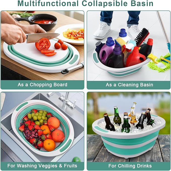 Collapsible Wash Basin for Baby Bottles Cutting Board for Kitchen 7.5L Bottle Wash Basin with Drain Plug