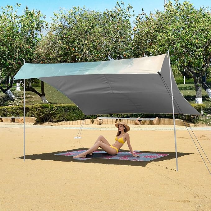 Daisy Painting Beach Tent Sun Shelter 9.2' x 10.5' Beach Canopy with 4 Sandbags 4 Stability Poles Sand Shovels - Tent Canopy for Beach Camping Fishing Picnics