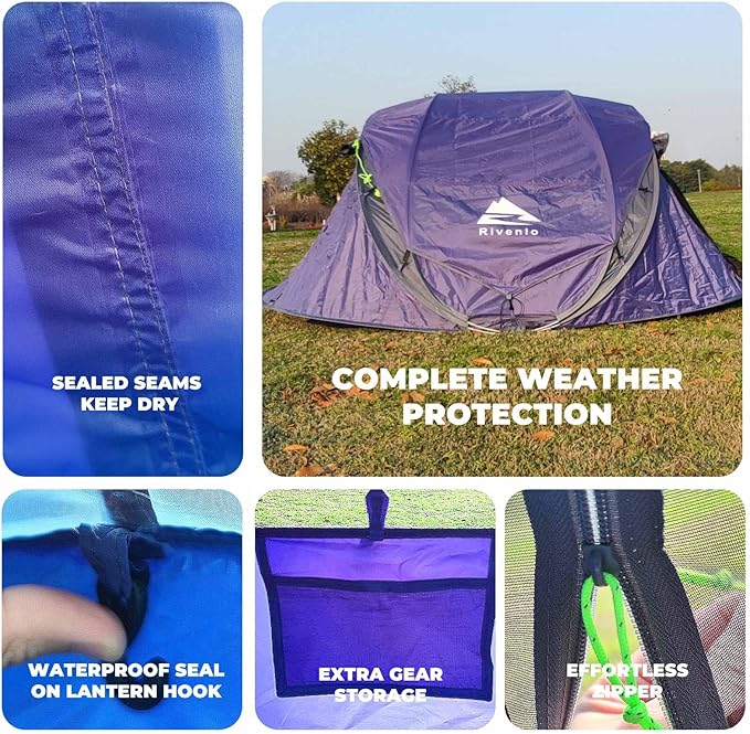 4/6 Person Easy Pop Up Tent Waterproof Automatic Setup2 Doors-Instant Family Tents for Camping Hiking &amp Traveling