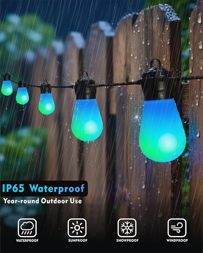 Honche Outdoor String Lights S14 46FT Patio Lights with 20 Shatterproof LED Bulbs APP &amp Remote Control 213 Scene Modes USB Powered IP67 Waterproof for Garden Wedding Party Camping