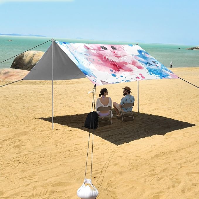 ALAZA Watercolor Cute Cat Kitten Beach Tent Sun Shelter UPF50+ Protection Beach Shade Canopy w/ 4 Sandbags for Outdoor Camping Fishing Backyard Fun Picnic 10x9 ft