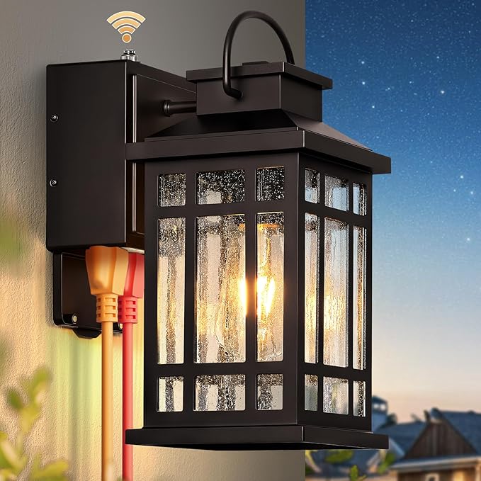 Dusk to Dawn Outdoor Lighting with GFCI Outlet Modern Oil Rubbed Bronze Exterior Light Fixtures Anti-Rust Outdoor Lights for House Garage Patio Doorway 100% Aluminum Waterproof