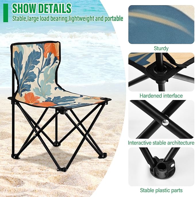 Orange Yellow Flowers Portable Camping Chairs Folding Chair - Durable Oxford Fabric Lightweight Iron Frame Easy Fold Design - Ideal for Outdoor Activities Camping Fishing and Travel