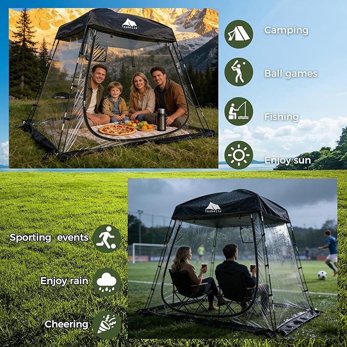 Teabelle Transparent Sports Tent Large Instant Waterproof Tent UVproof Outdoor 540 Full-View Tent with Zipper Window for Soccer Watching Sports Camping Fishing Activities