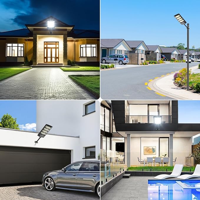Solar Street Lights Outdoor Waterproof 28000LM 6500K 320° Angle Flood light5730 LED Solar Parking Light with Motion Sensor and Remote Control for Outdoor Streets CourtyardsParking Garages-4Pack