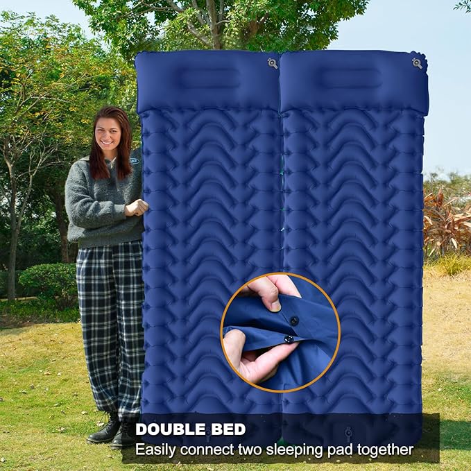 MEETPEAK Sleeping Pad Extra Thickness Inflatable Camping Sleeping Mat with Pillow Built-in Foot Press Compact Ultralight Camping Air Mattress for Backpacking Hiking Tent