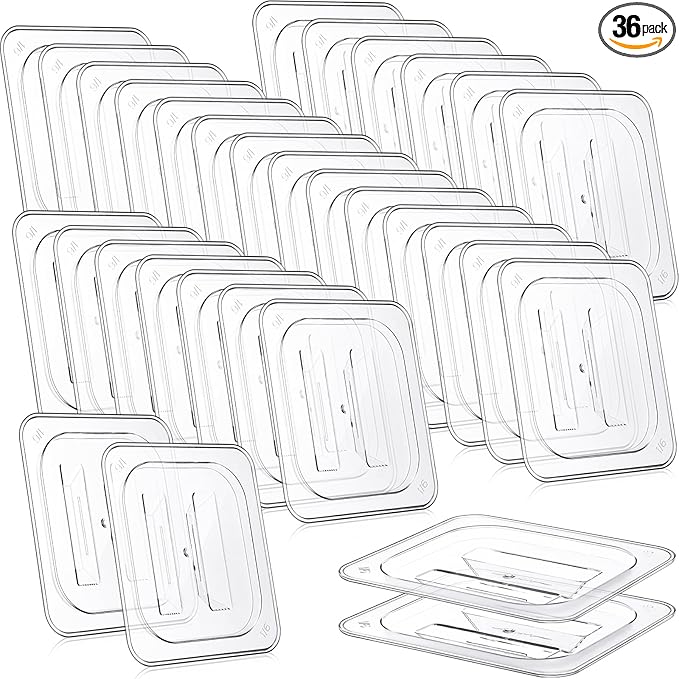 Hoolerry 36 Pcs Food Pan Lid with Handle Polycarbonate 1/6 Size Hotel Pan Cover Clear Lid for Restaurant Commercial Food Container and Storage