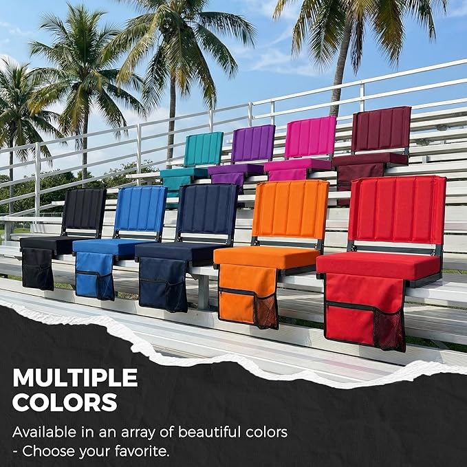 SPORT BEATS Stadium Seats with Back Support Bleacher Chairs with Back and Cushion Thick Padded Bleacher Seats Includes Shoulder Strap Black 1pc Large - 18.5 W x 14 D x 18.5 H