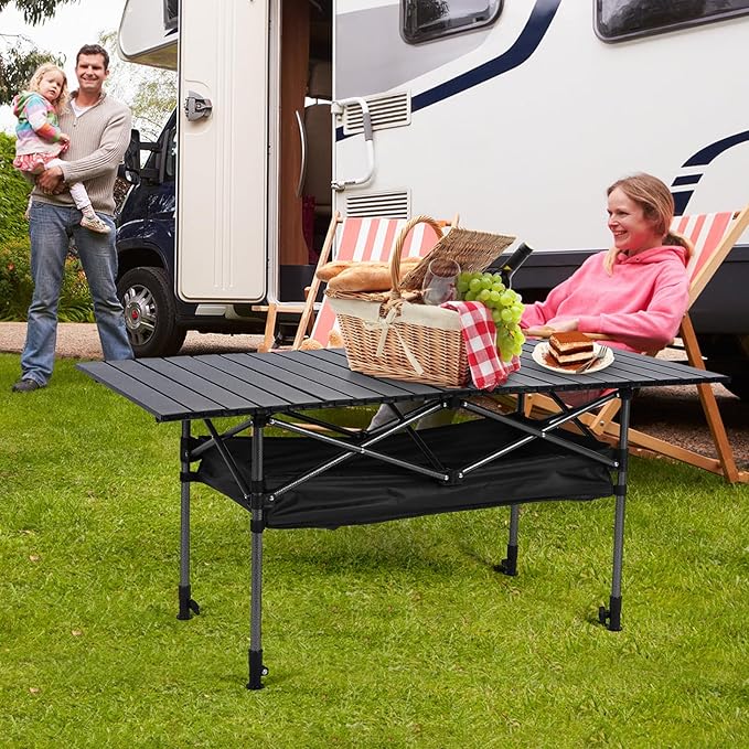 Outdoor Folding Table with Carrying Bag Roll-Up Rectangular Table Large Capacity Ultralight Dinner Desk for Picnic Camping Trip Beach BBQ