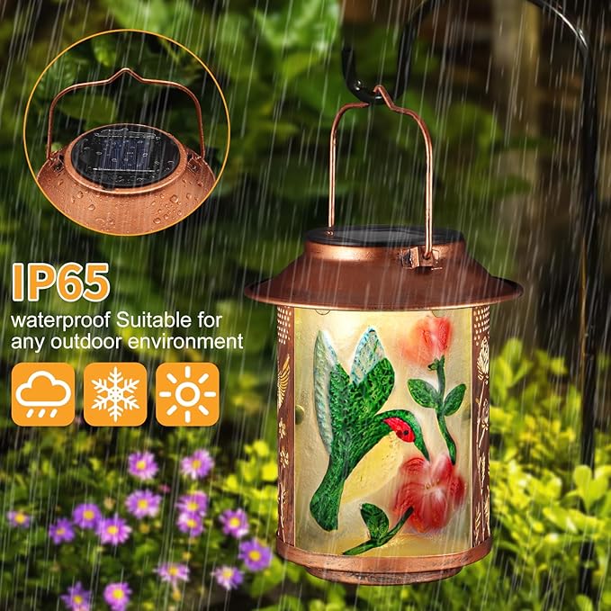 Hummingbird Solar Lanterns Outdoor Waterproof Birthday Gifts for Women Mom Grandma  Metal Garden Decor Hanging Solar Lights Outside Decorative for Yard Patio Backyard Porch Decorations