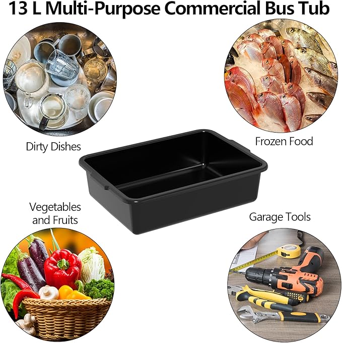 13 L Commercial Bus Box 12 Pack Food Service Plastic Bus Tubs Black