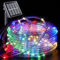 YEGUO Solar Christmas Light Outdoor Waterproof 66ft 200 LED Multicolor Rope Lights 8 Modes Tube String Lights in Clear Thin Tube