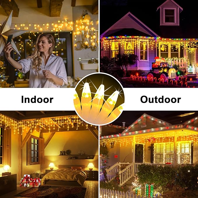 66FT 670 LED Christmas Lights 148 Ice Drops 12 Modes and Timer Memory Dimmable Outdoor Waterproof Hanging String Light for Xmas Holiday Wedding Garden Fence House Tree Outside Decor (Warm White)