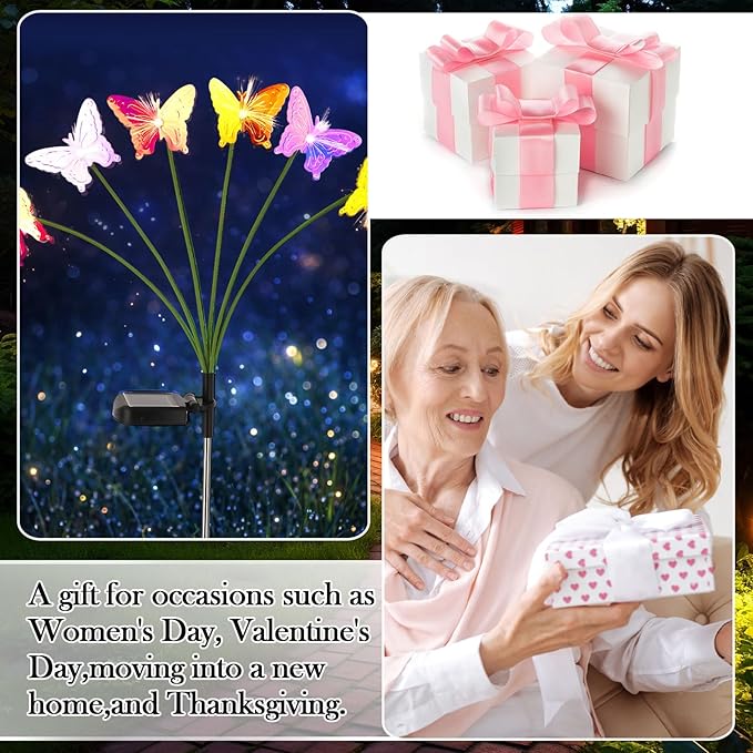 4 Pack Solar Butterfly Lights Outdoor Garden 6 Head Solar Swaying Pathway Stake Lights Waterproof for Yard Lawn Patio Walkway Landscape Decor