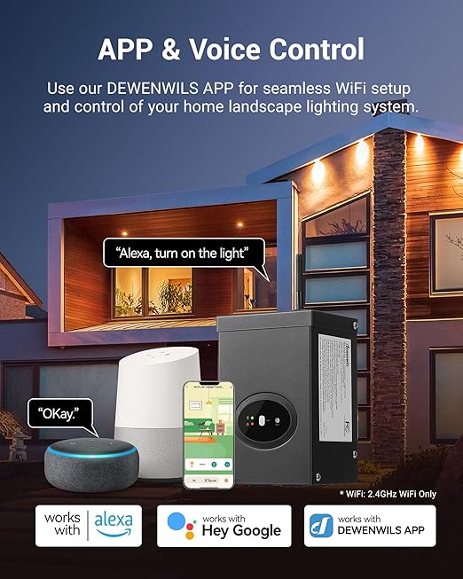 DEWENWILS 200W Smart Low Voltage Landscape Transformer Waterproof Schedule and Timer Compatible with Alexa and Google Home 120V AC to 12V AC for LED Landscape Lights Outdoor Lighting ETL Listed