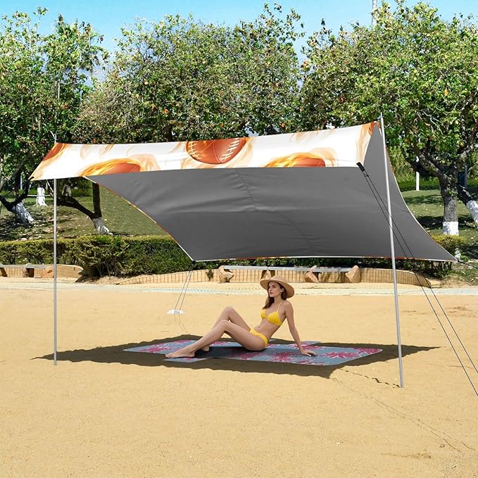 Pattern Rugby Fire Pattern Camping Sun Shelter Beach Tent Portable Beach Sun Shade Outdoor Canopy for Camping Trips Fishing Picnic