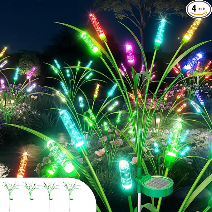 Solar Garden Lights 4 Pack 24LED Swaying Solar Lights for Mother's Day 30 Inches Waterproof Garden Lights for Pathway Yard Outdoor Garden Decor Gardening Gifts Mulitiple Colors Change