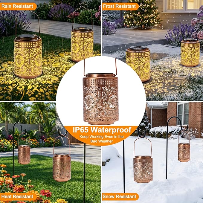 Sunflower Solar Lanterns Outdoor Waterproof Hanging Solar Lights Sunflower Gifts for Women Men Mom Metal Decorative LED Lanterns for Yard Patio Lawn Pathway Landscape Garden Decor