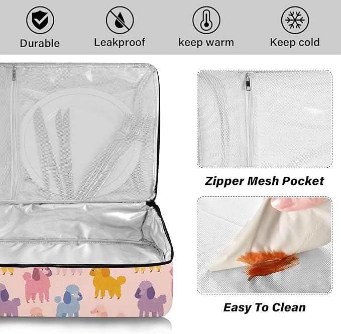 Casserole Carrier Colorful DogsInsulated Casserole Carrier for Hot or Cold Food Thermal Lunch Tote for Potluck Parties Picnic Beach Fits 9 x 13 Inches Baking Dish