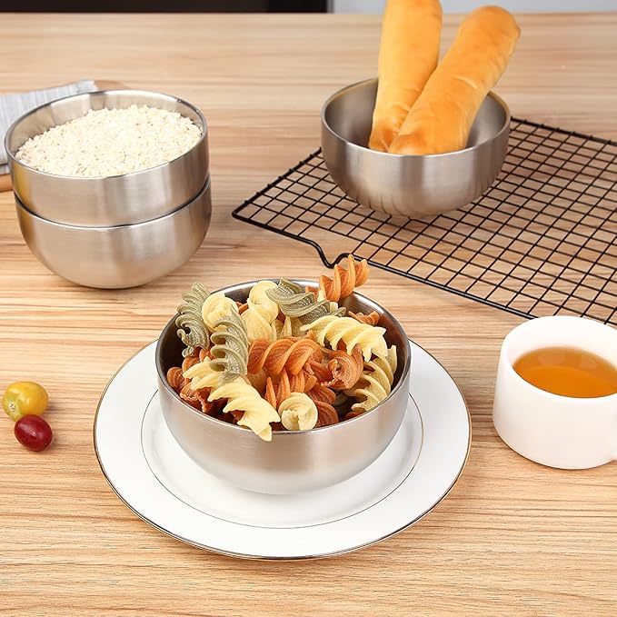DEVICO Soup Cereal Bowls 4-Piece 19-Ounce Stainless Steel Salad Rice Dessert Serving Bowl set Matte Finish