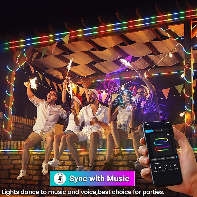 Jnaurb RGB Color Changing Rope Lights Outdoor 33ft 100LED Smart String Lights with Remote &amp APP Control Waterproof Music Sync Rope Lighting - DIY Flexible Tube LED Lights for Bedroom Garden Wedd