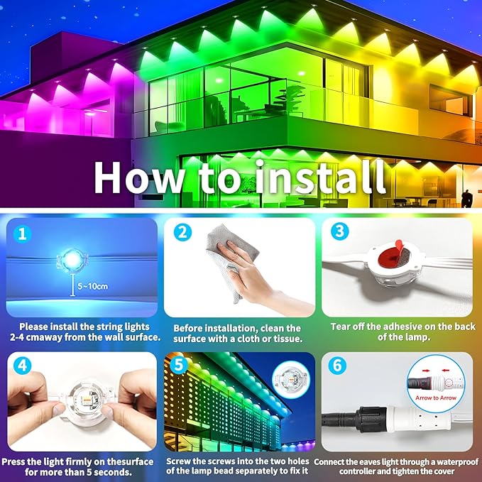 300FT Permanent Outdoor Lights IP67 Waterproof LED Lights App/Remote Control Outside Light Permanent Christmas Lights for House Christmas Party Festival Decoration (2 Rolls 150 FT)