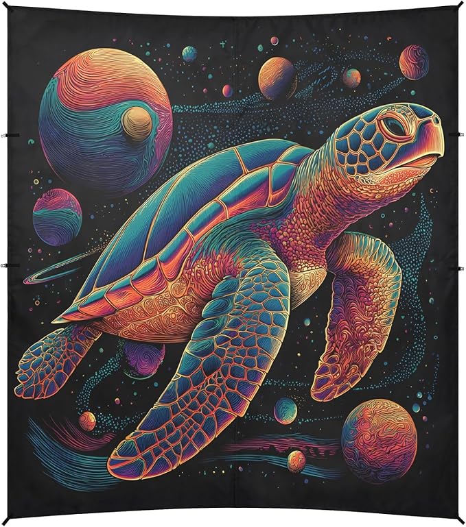ALAZA Sea Turtle with Planets Beach Tent Sun Shelter UPF50+ Protection Beach Shade Canopy w/ 4 Sandbags for Outdoor Camping Fishing Backyard Fun Picnic 10x9 ft