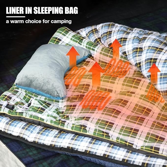 REDCAMP Heated Sleeping Bag Pad Heated Sleeping Bag Liner 5 Heating Zones 3 Adjustable Heat Settings USB Heating Pad for Cold Weather Camping Backpacking or Hiking Green/Red