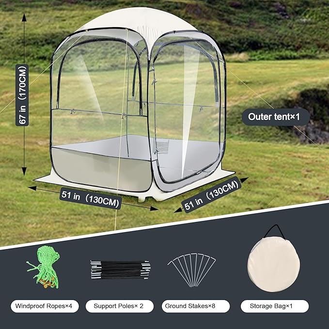 Outdoor All Weather Pop Up Sport Tent 51×51×67 in 1-3 Person Instant Tent ShelterRainproof Camping Sun Shelter Coldproof &amp Windproof Spacious Interior with Outdoor Camping Activities Fishing