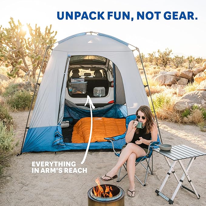 Napier Sportz SUV Tent | 9'x9' Car Camping Tent with Full Rainlfy and Awning | Fits All CUVs SUVs Minivans | Sleeps 5 Adults | Blue/Gray | Model 82000